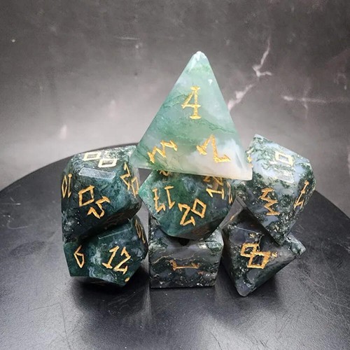 Moss agate d20 - chonk, oversized